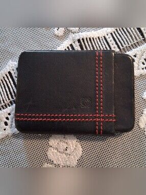 Loewe Black Leather Cardholder With Red Contrast Stitching